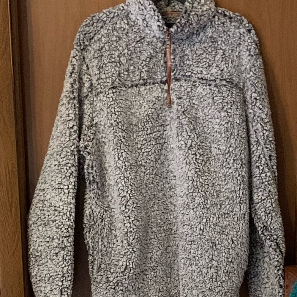Plush Gray Sherpa Pullover with Zipper